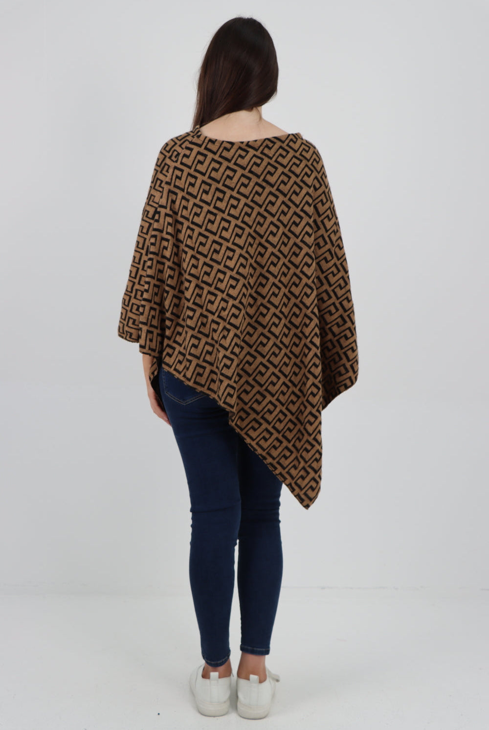 Italian Greek Key Print Asymmetric Poncho Jumper Top Jumpers WearAll