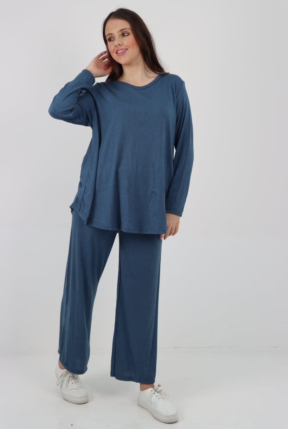 Italian Basic Knitted Plain Soft Top & Trouser Co - Ord Set Co-Ords WearAll