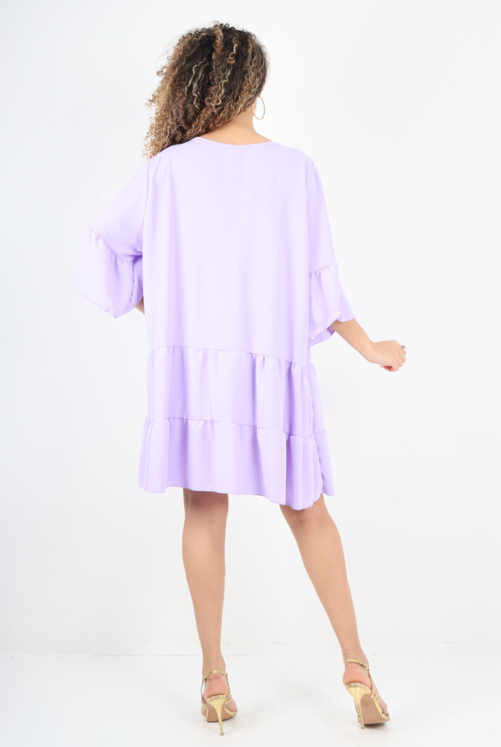 Italian Deep V - Neck Tiered Short Sleeve Smock Dress Smock Dress WearAll