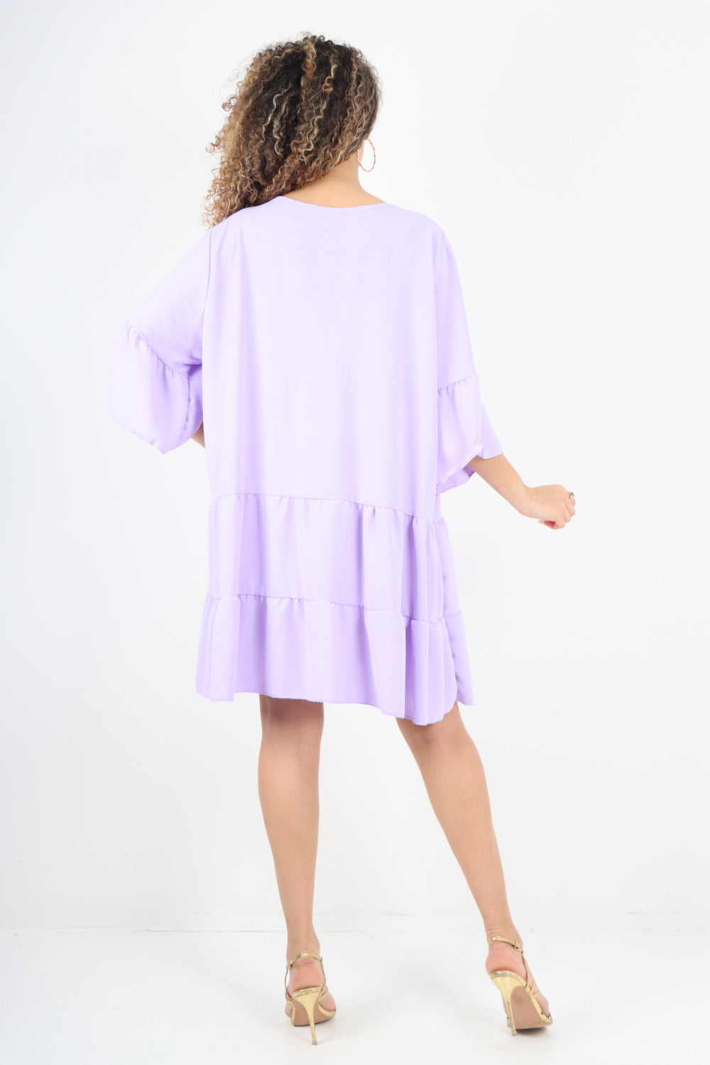 Italian Deep V - Neck Tiered Short Sleeve Smock Dress Smock Dress WearAll