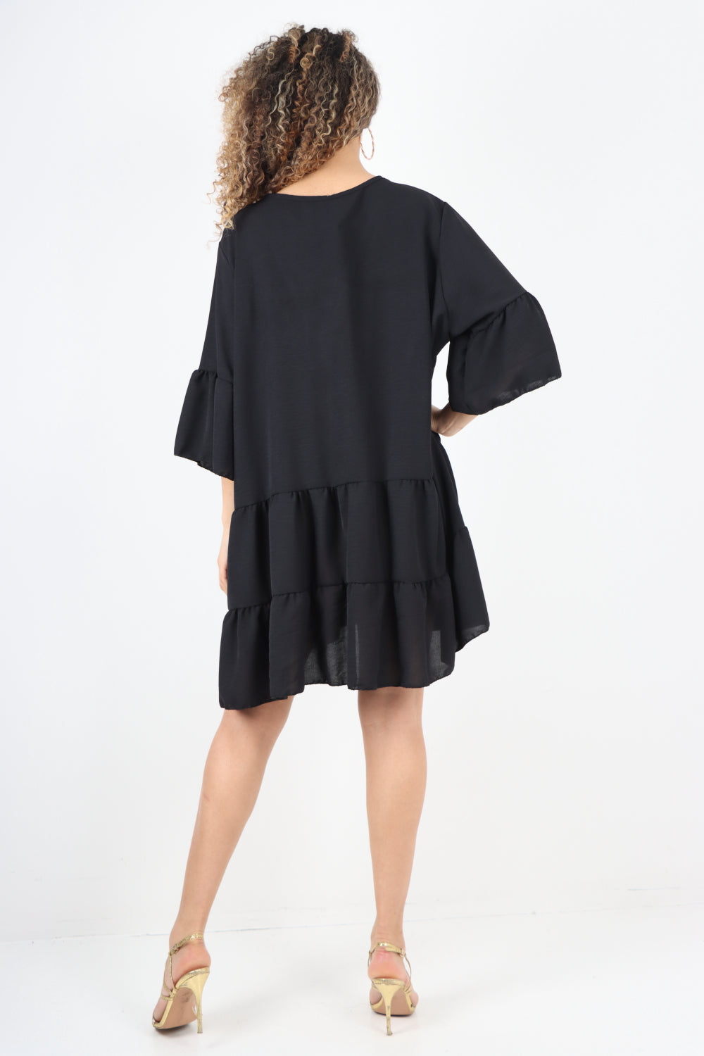 Italian Deep V - Neck Tiered Short Sleeve Smock Dress Smock Dress WearAll