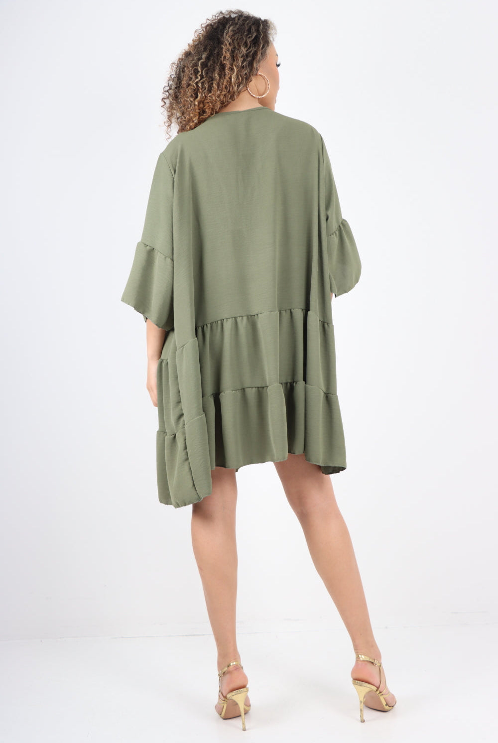 Italian Deep V - Neck Tiered Short Sleeve Smock Dress Smock Dress WearAll