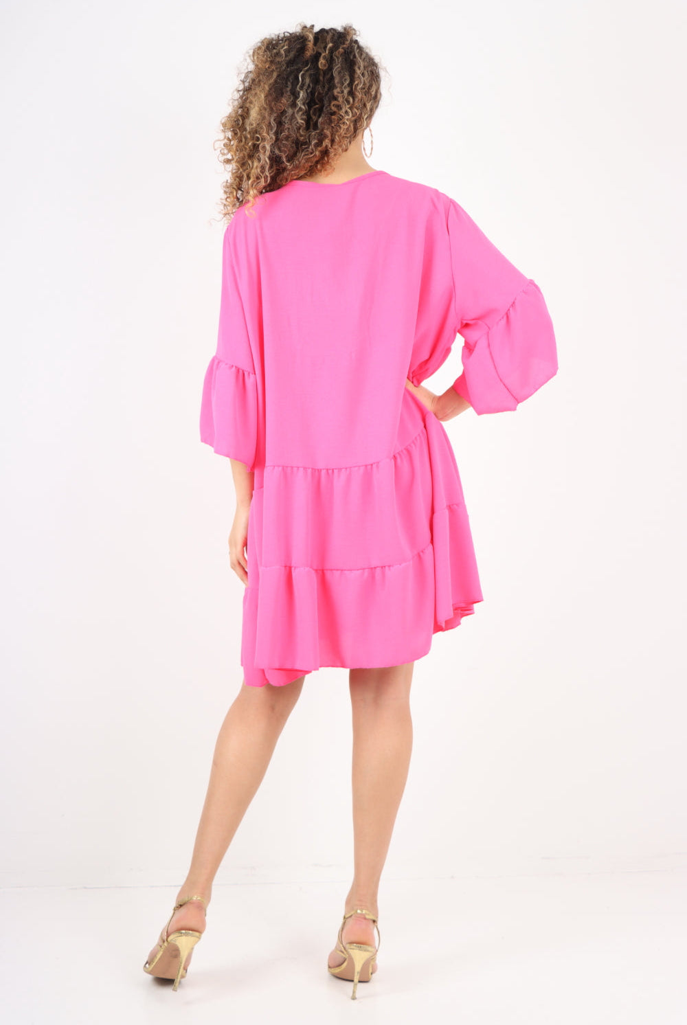 Italian Deep V - Neck Tiered Short Sleeve Smock Dress Smock Dress WearAll