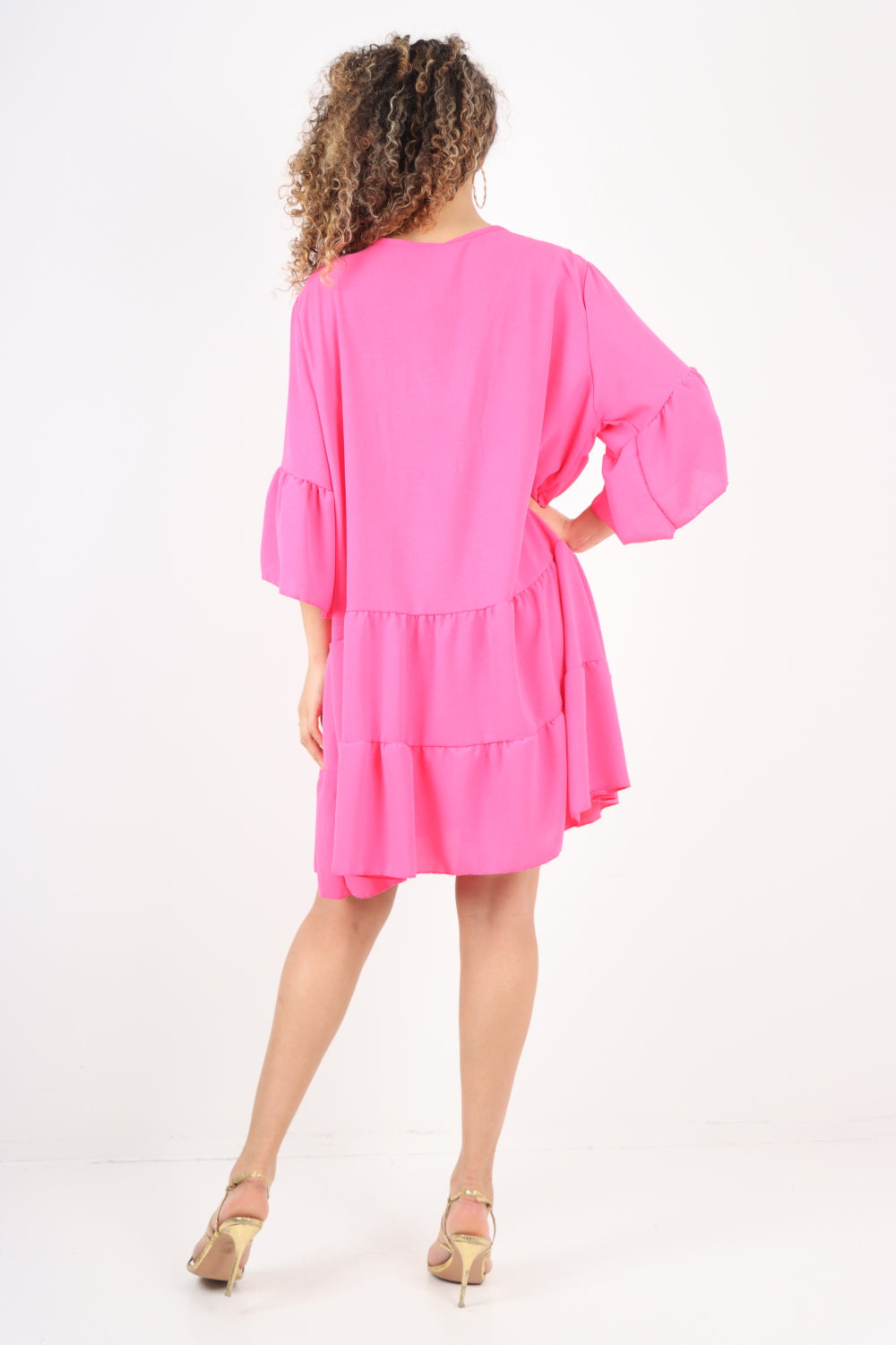 Italian Deep V - Neck Tiered Short Sleeve Smock Dress Smock Dress WearAll