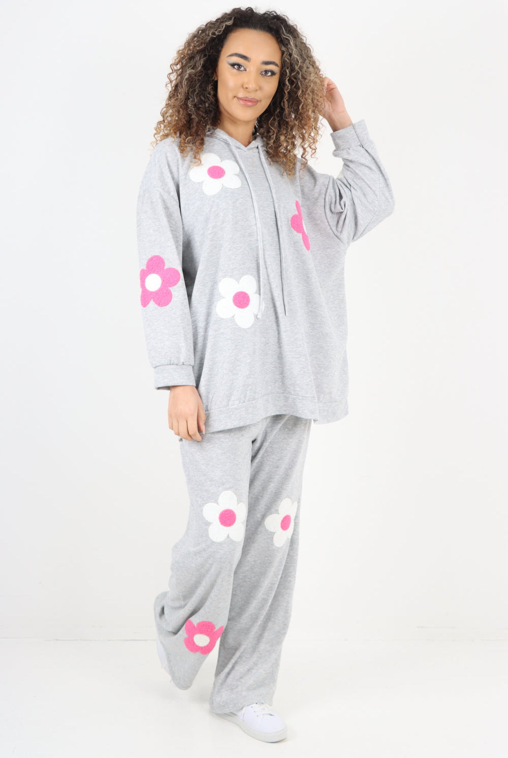 italian ditsy floral print hooded co ord set Co-Ord Suit Set WearAll Grey One Size To Fit UK 8-18