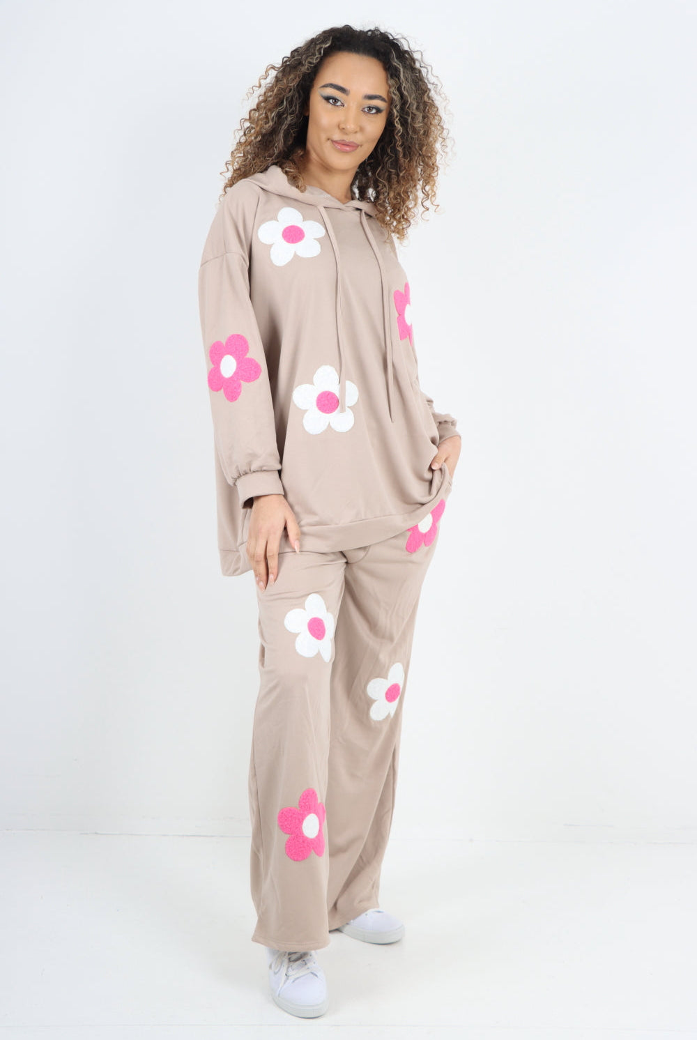 italian ditsy floral print hooded co ord set Co-Ord Suit Set WearAll Mocha One Size To Fit UK 8-18