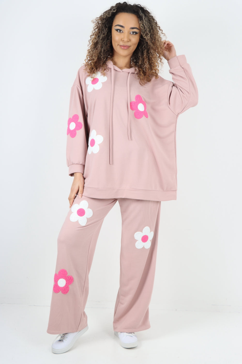 italian ditsy floral print hooded co ord set Co-Ord Suit Set WearAll Dusky Pink One Size To Fit UK 8-18