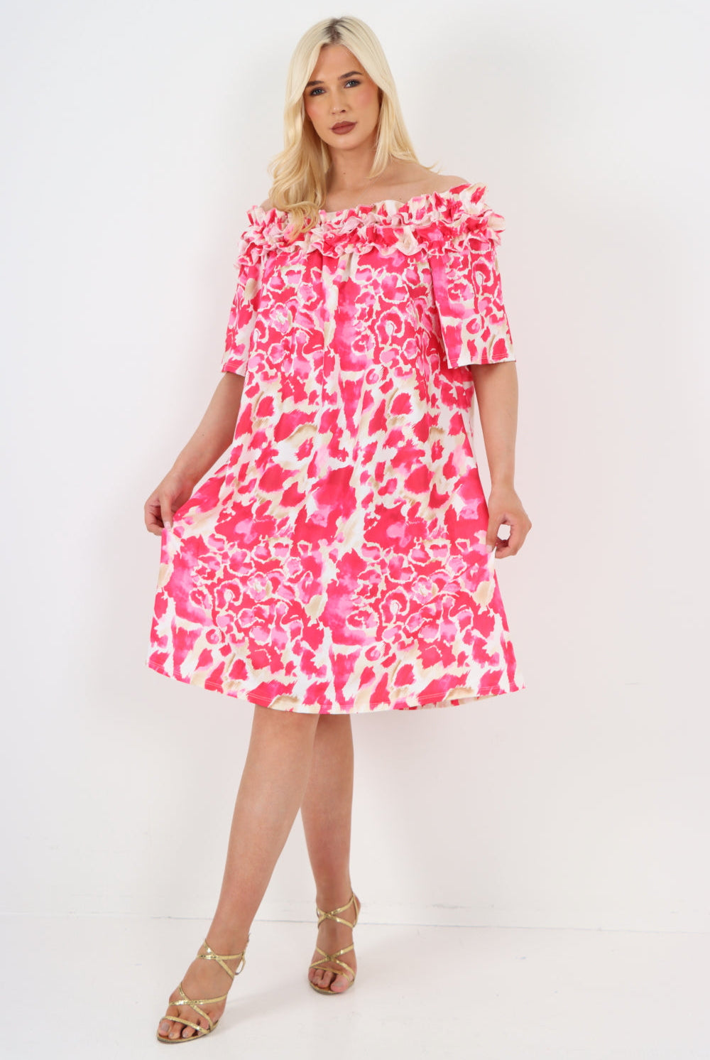 italian off the shoulder animal print short sleeve mini dress Mini Dress WearAll