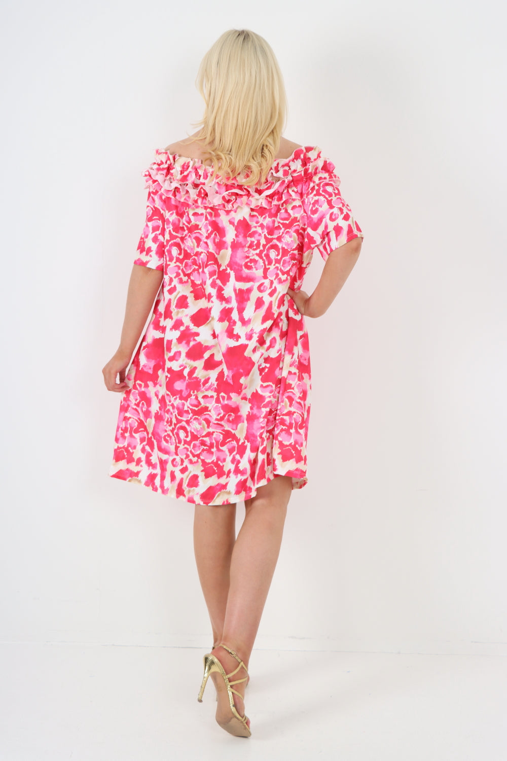 italian off the shoulder animal print short sleeve mini dress Mini Dress WearAll