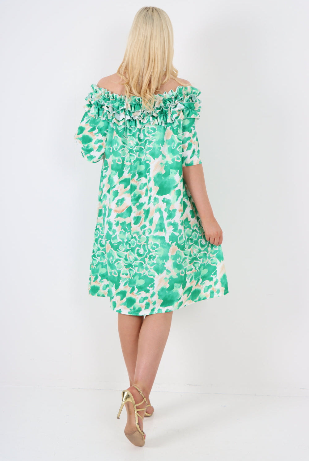 italian off the shoulder animal print short sleeve mini dress Mini Dress WearAll