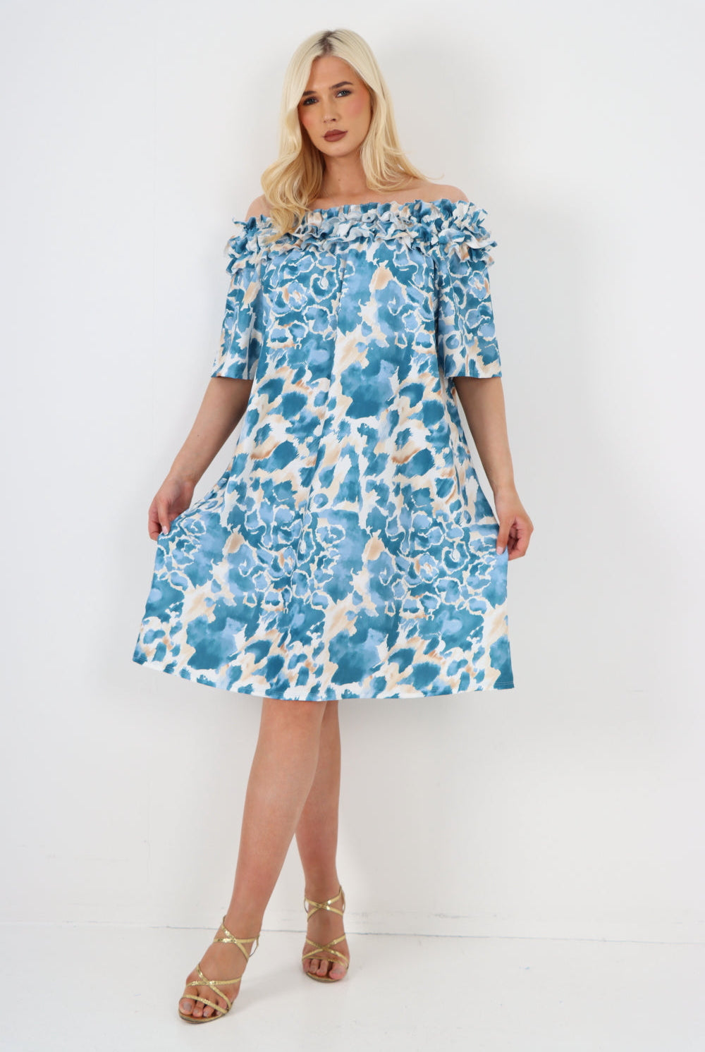 italian off the shoulder animal print short sleeve mini dress Mini Dress WearAll