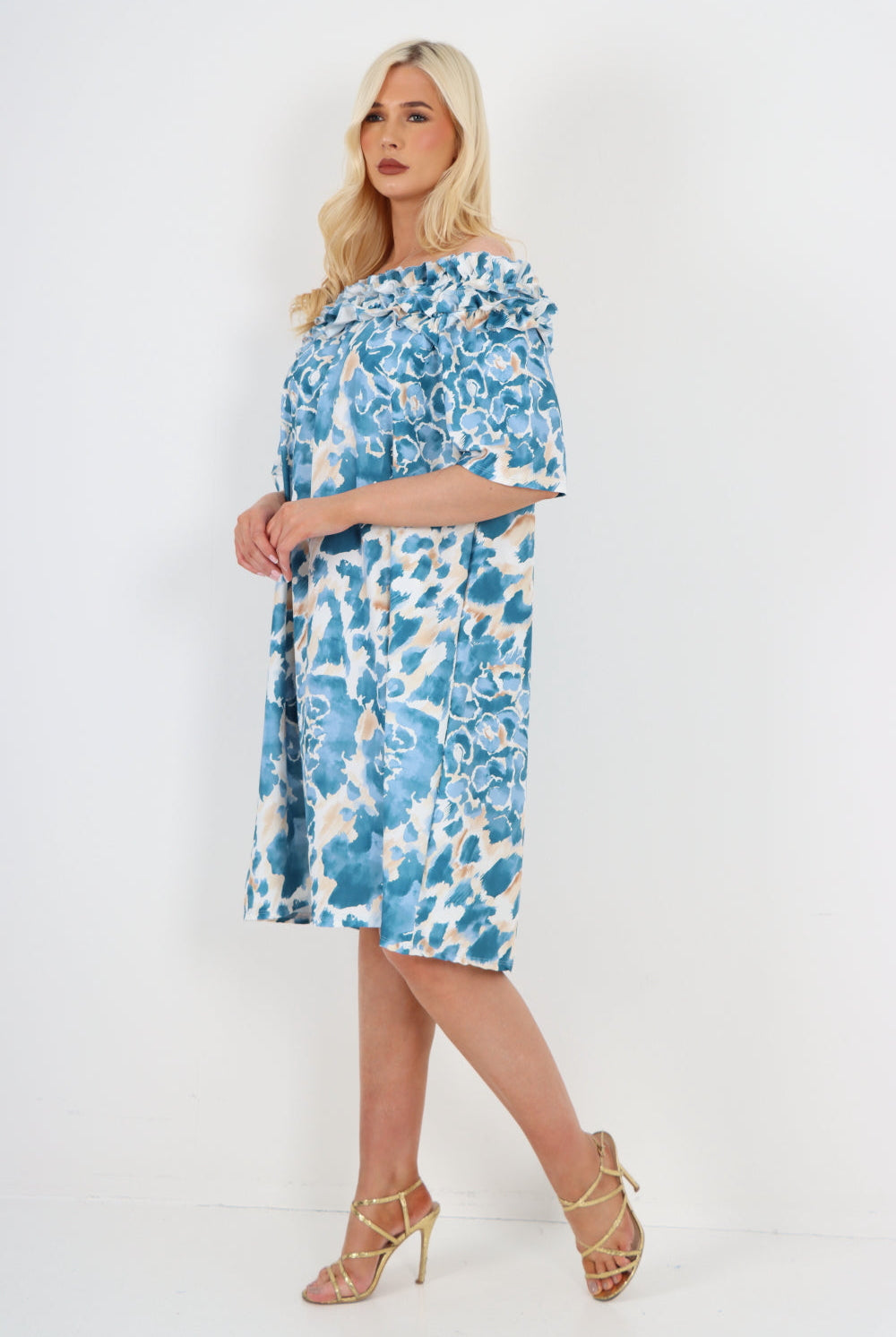 italian off the shoulder animal print short sleeve mini dress Mini Dress WearAll