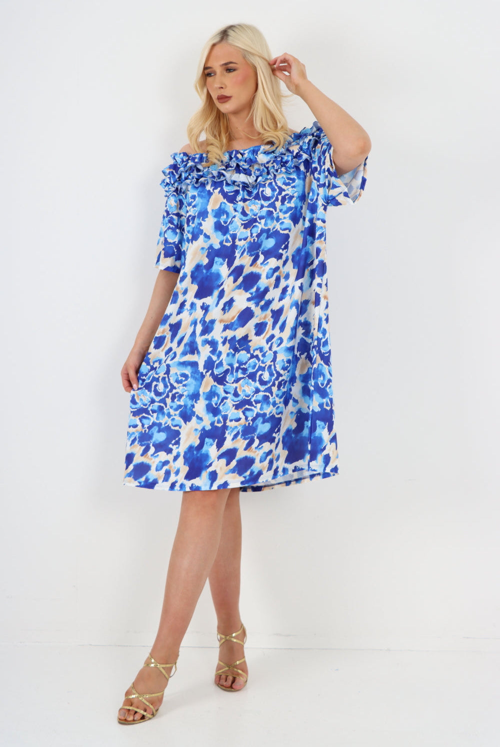 italian off the shoulder animal print short sleeve mini dress Mini Dress WearAll