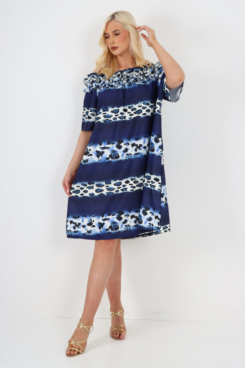 italian off the shoulder leopard printed short sleeve mini dress Mini Dress WearAll