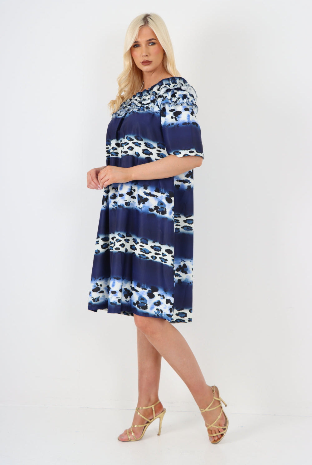 italian off the shoulder leopard printed short sleeve mini dress Mini Dress WearAll