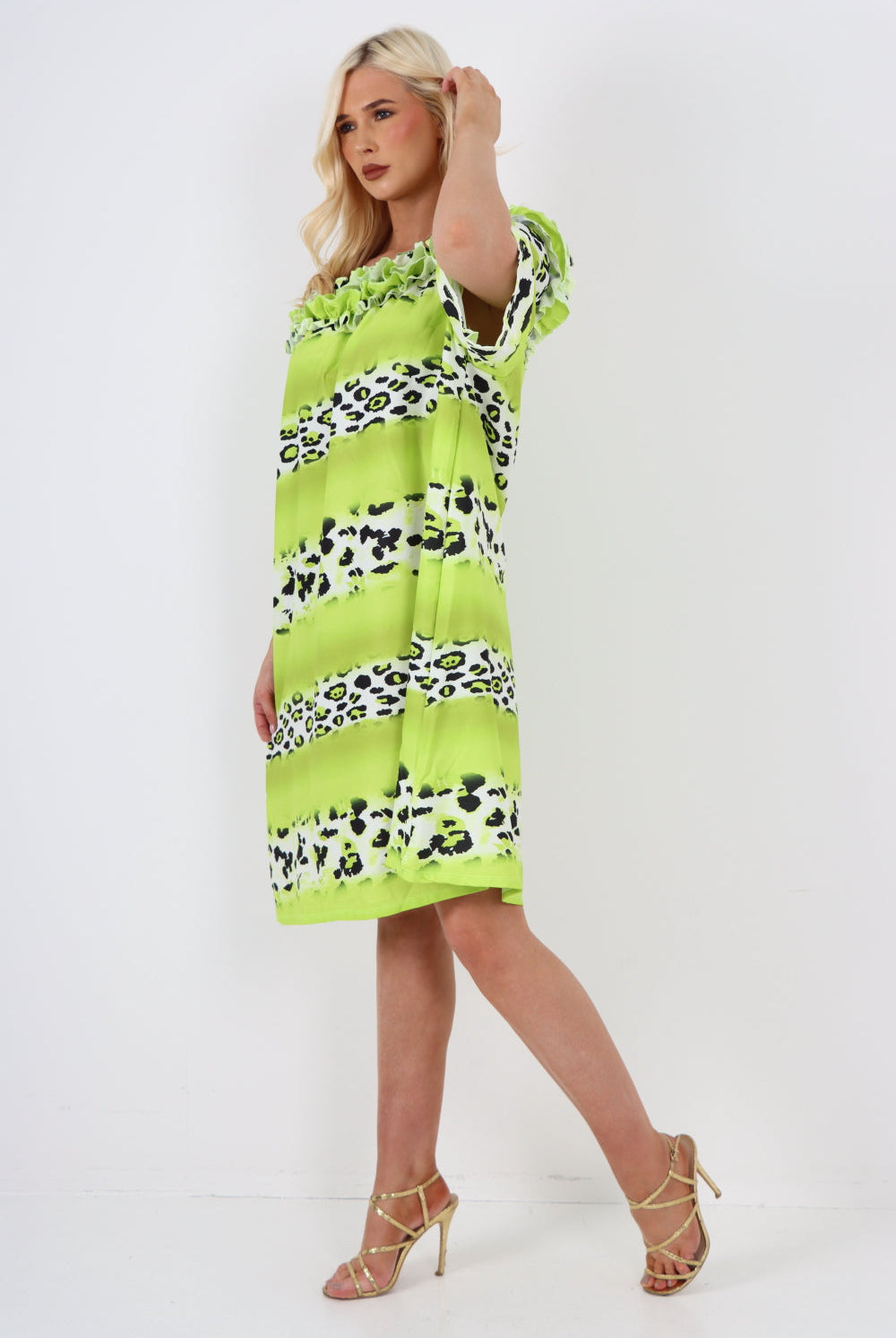 italian off the shoulder leopard printed short sleeve mini dress Mini Dress WearAll