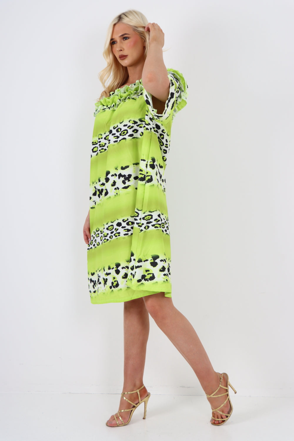 italian off the shoulder leopard printed short sleeve mini dress Mini Dress WearAll