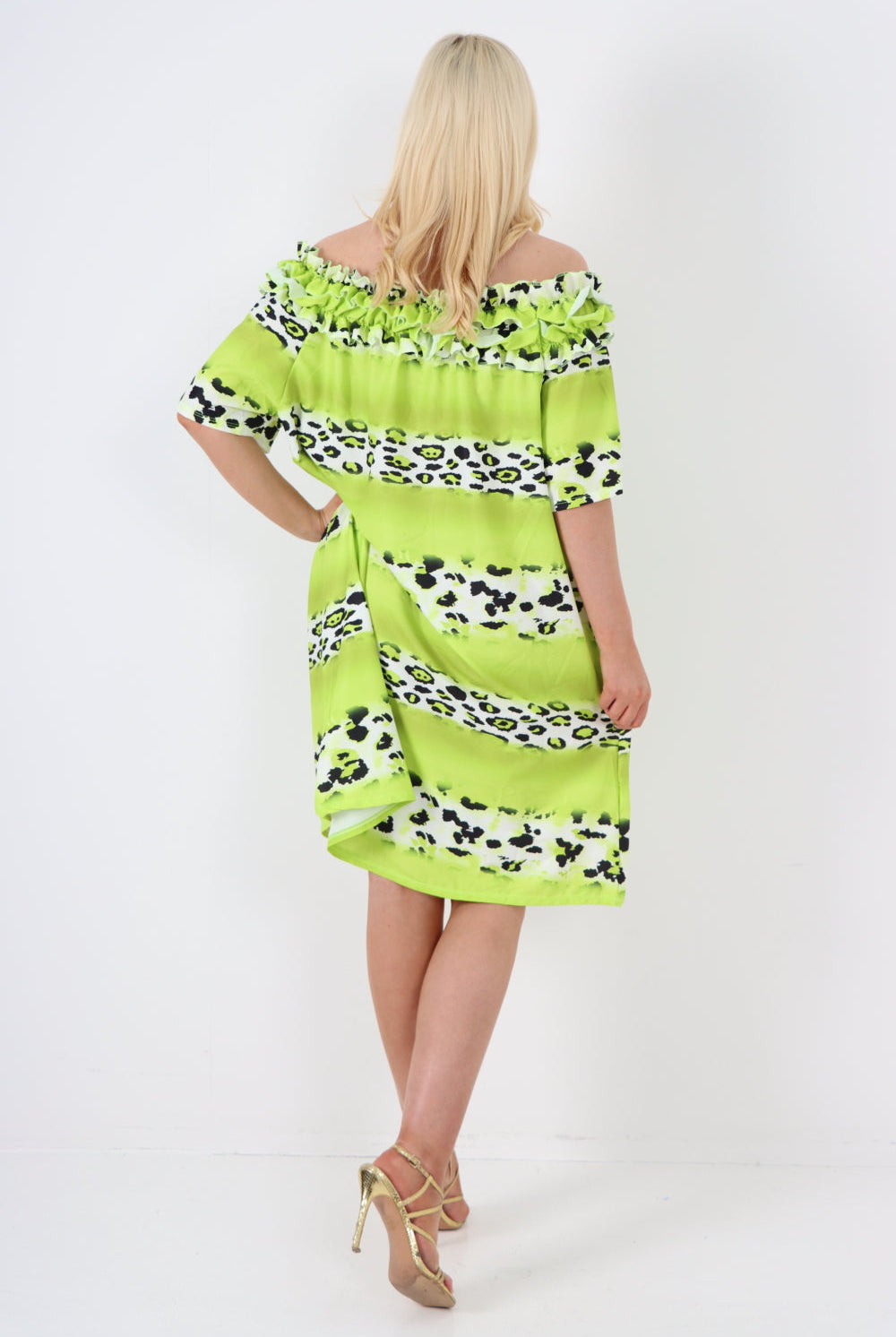 italian off the shoulder leopard printed short sleeve mini dress Mini Dress WearAll