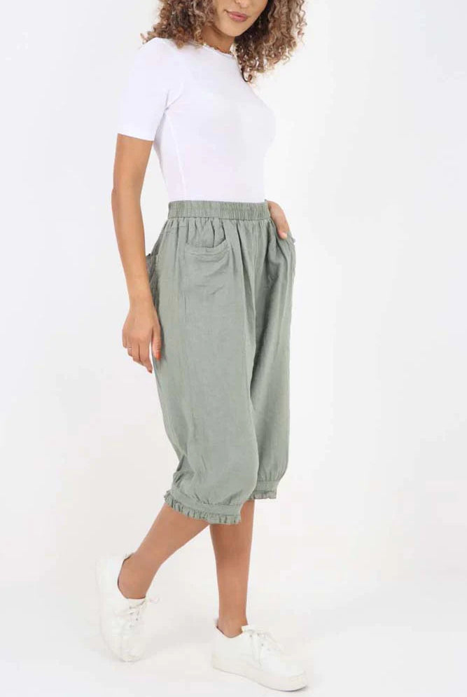Italian Frill Hem 3/4 Linen Jogger Trouser WearAll