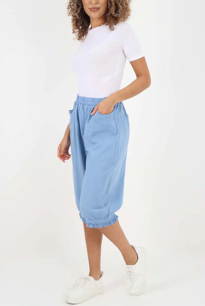 Italian Frill Hem 3/4 Linen Jogger Trouser WearAll