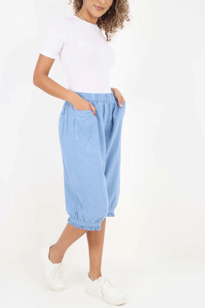 Italian Frill Hem 3/4 Linen Jogger Trouser WearAll