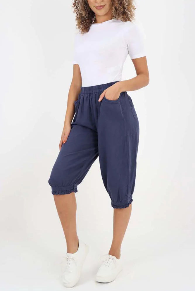 Italian Frill Hem 3/4 Linen Jogger Trouser WearAll