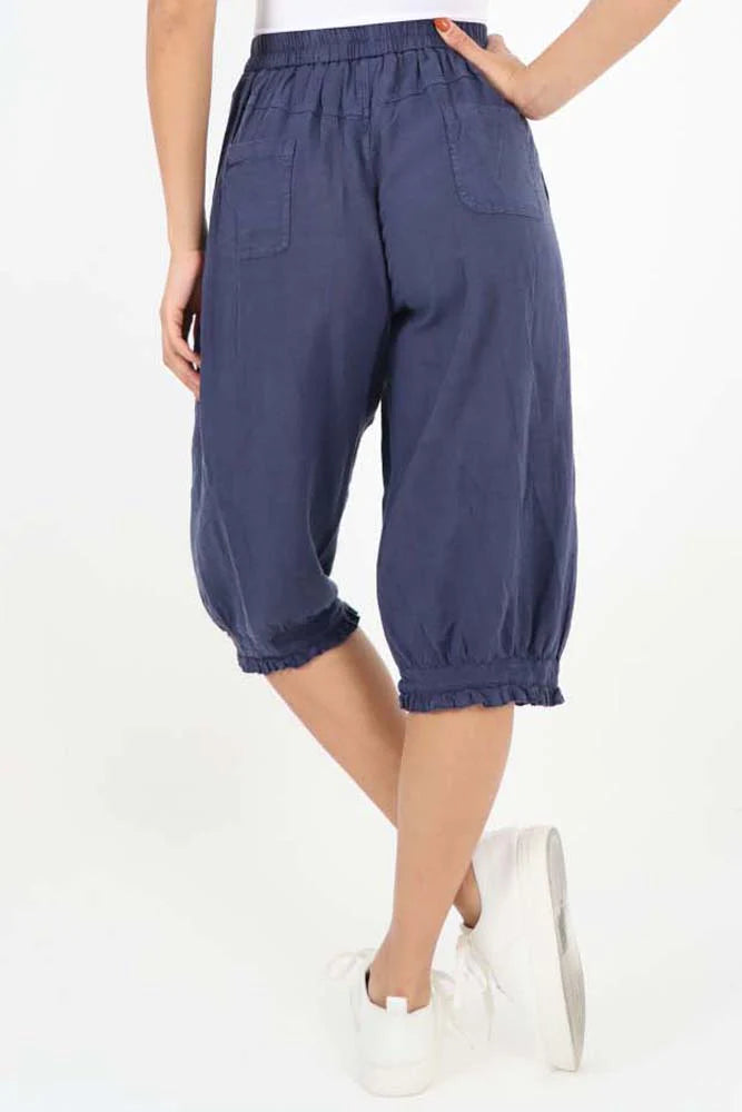 Italian Frill Hem 3/4 Linen Jogger Trouser WearAll