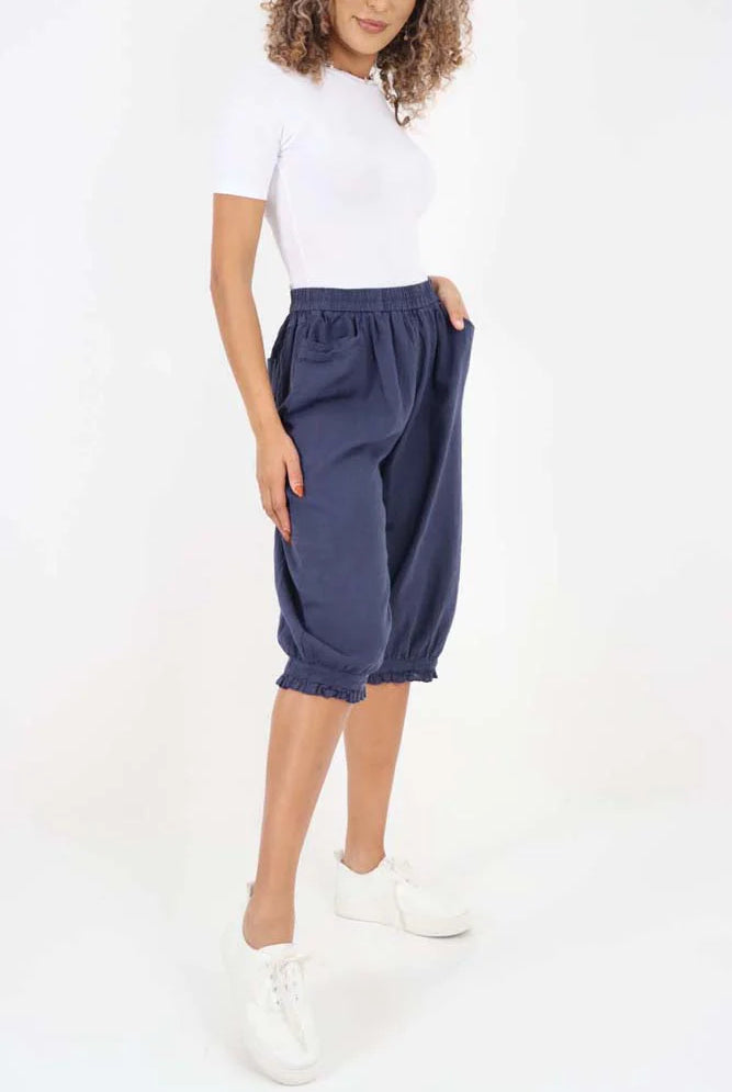 Italian Frill Hem 3/4 Linen Jogger Trouser WearAll