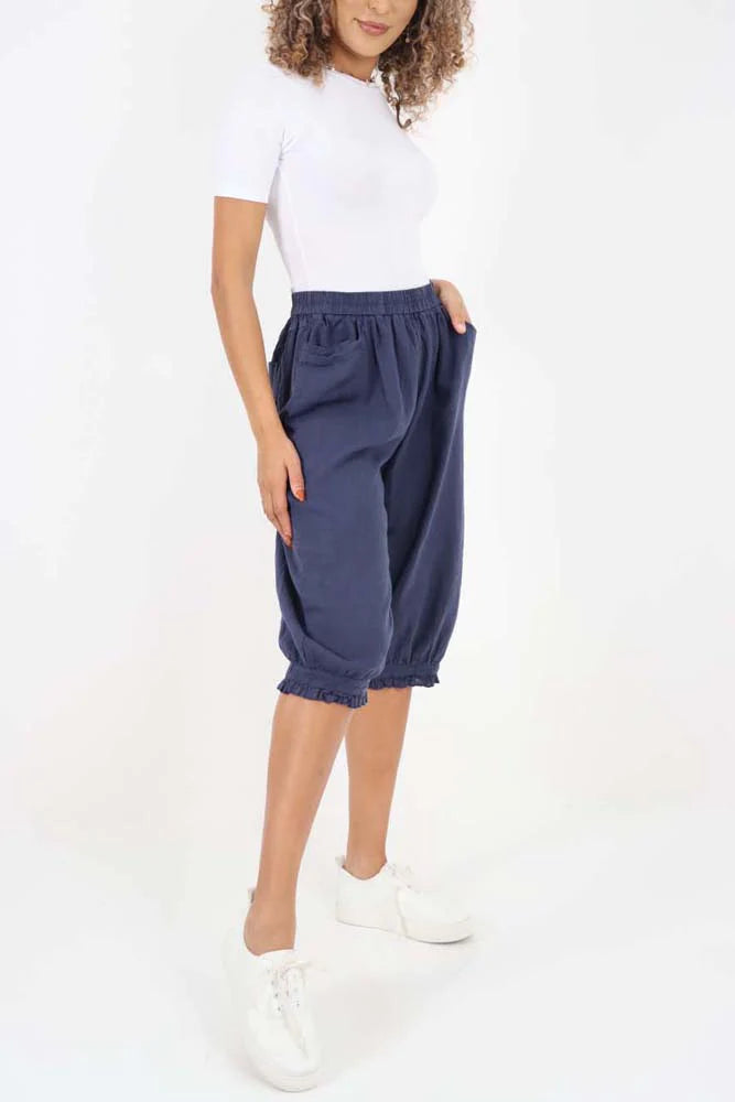 Italian Frill Hem 3/4 Linen Jogger Trouser WearAll