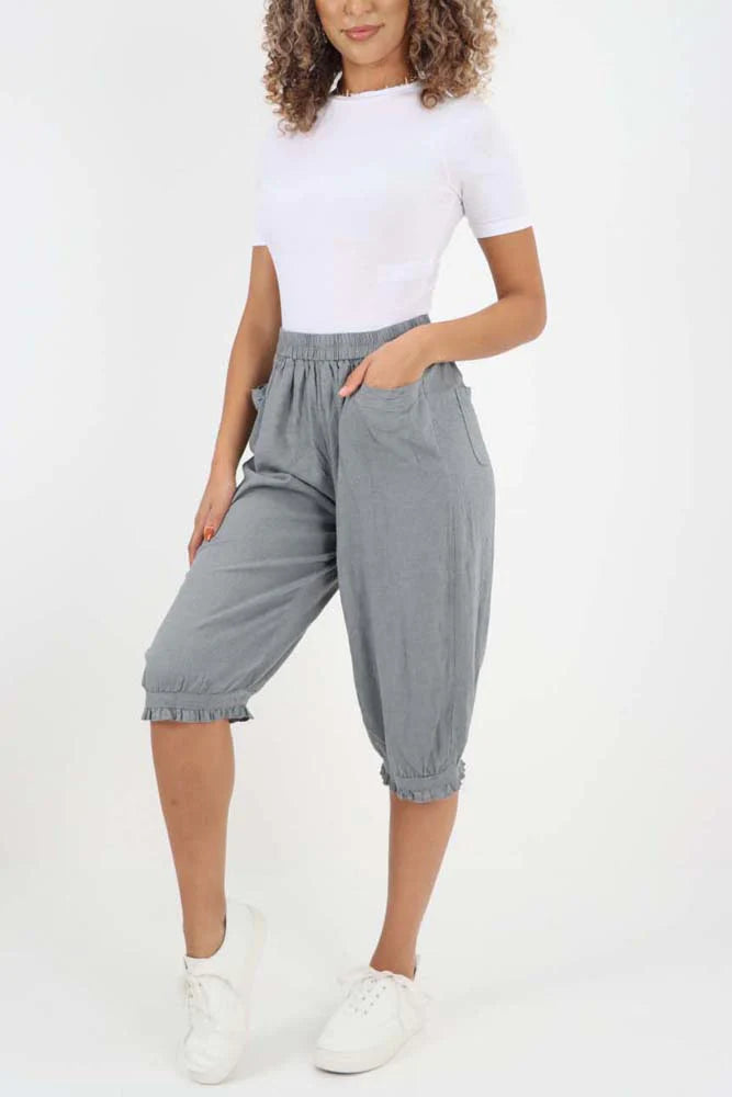 Italian Frill Hem 3/4 Linen Jogger Trouser WearAll