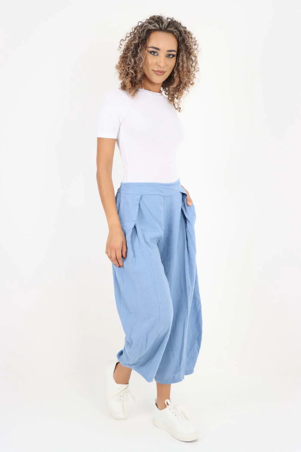 Italian Plain Layered 3/4 Linen Jogger Trouser WearAll