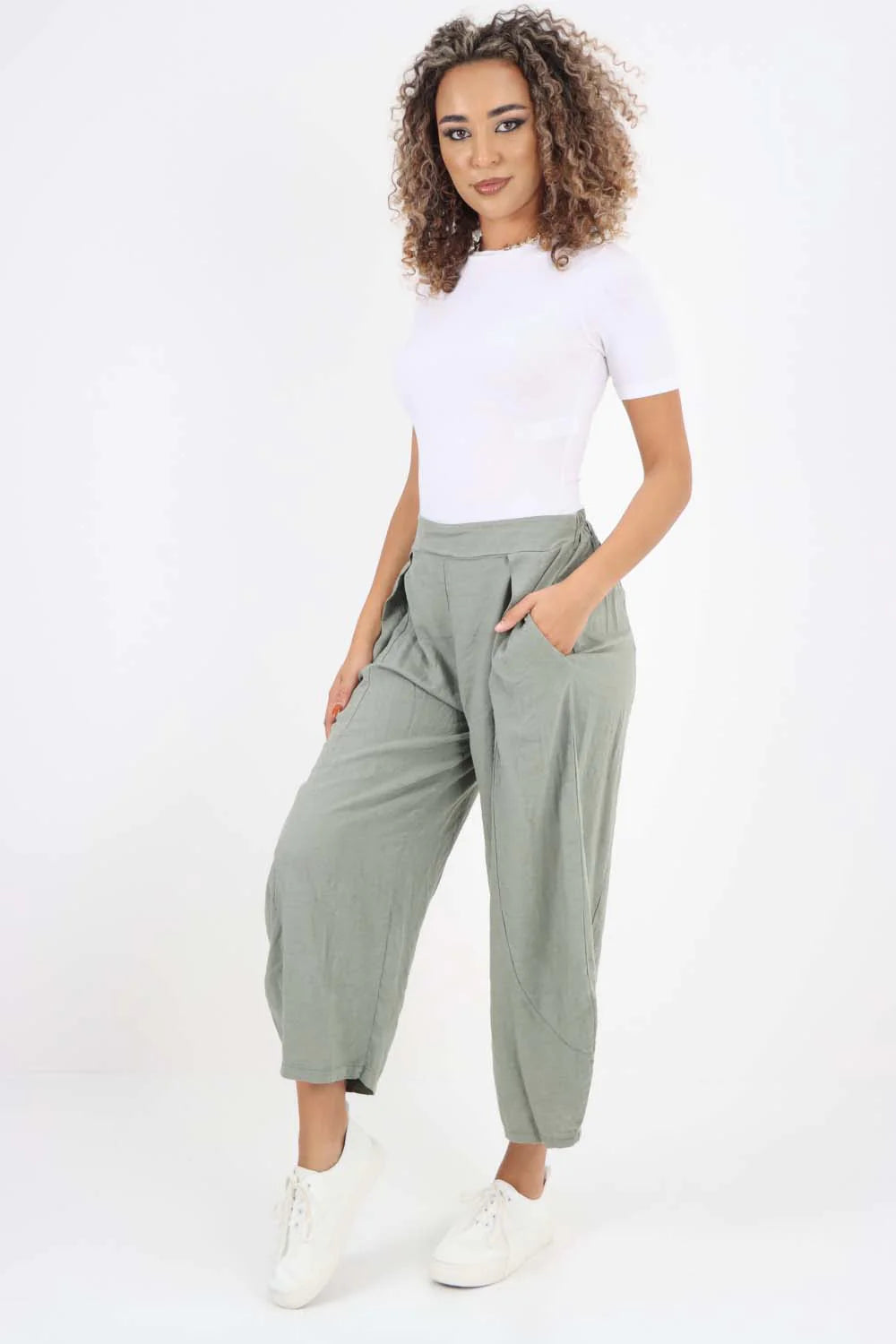 Italian Plain Layered 3/4 Linen Jogger Trouser WearAll