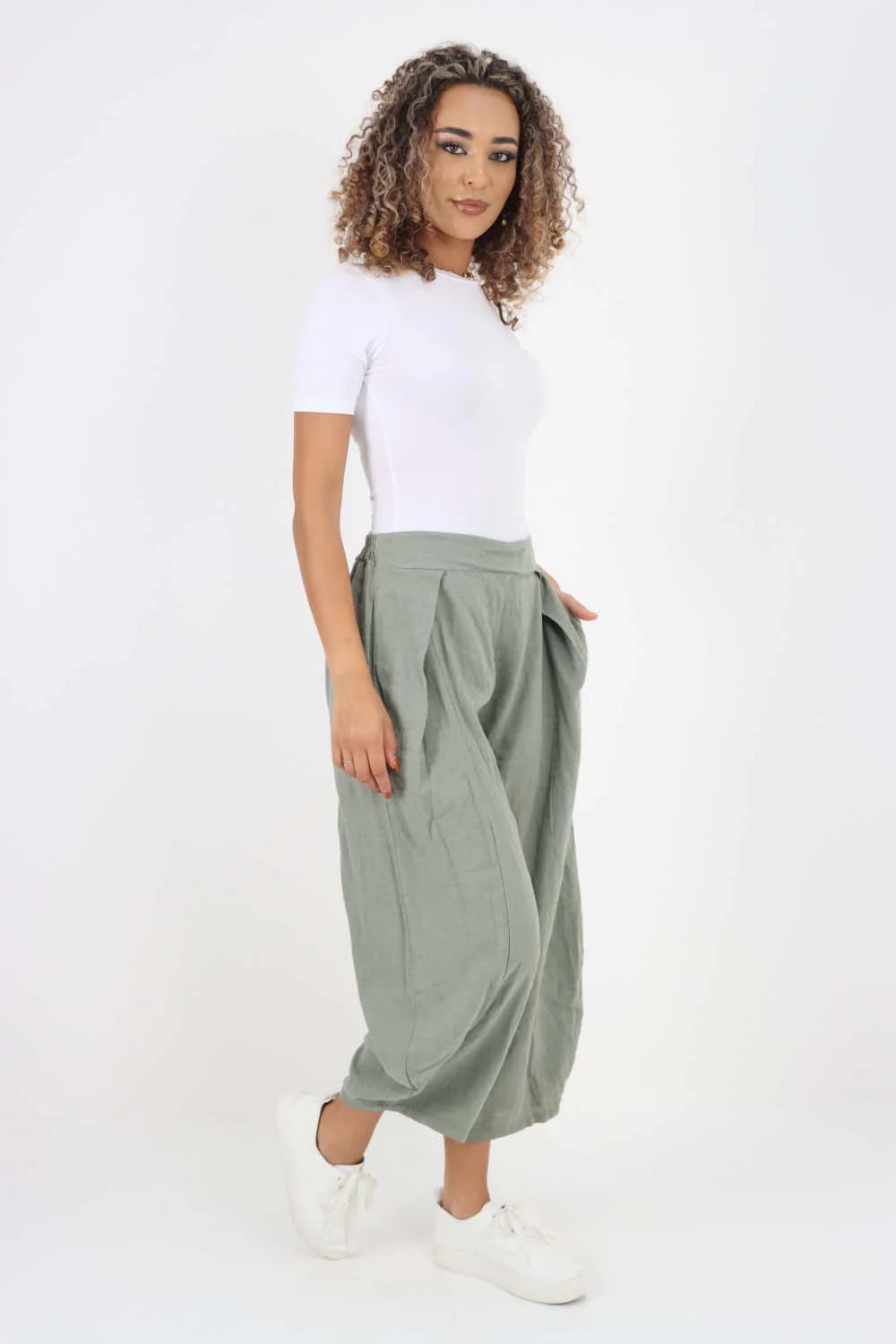Italian Plain Layered 3/4 Linen Jogger Trouser WearAll