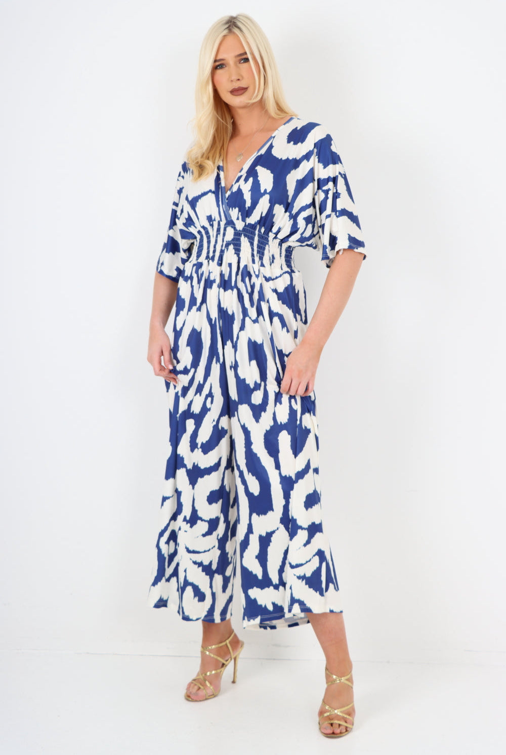 italian shirred elasticated waist animal print short sleeve jumpsuit Jumpsuits & Rompers WearAll