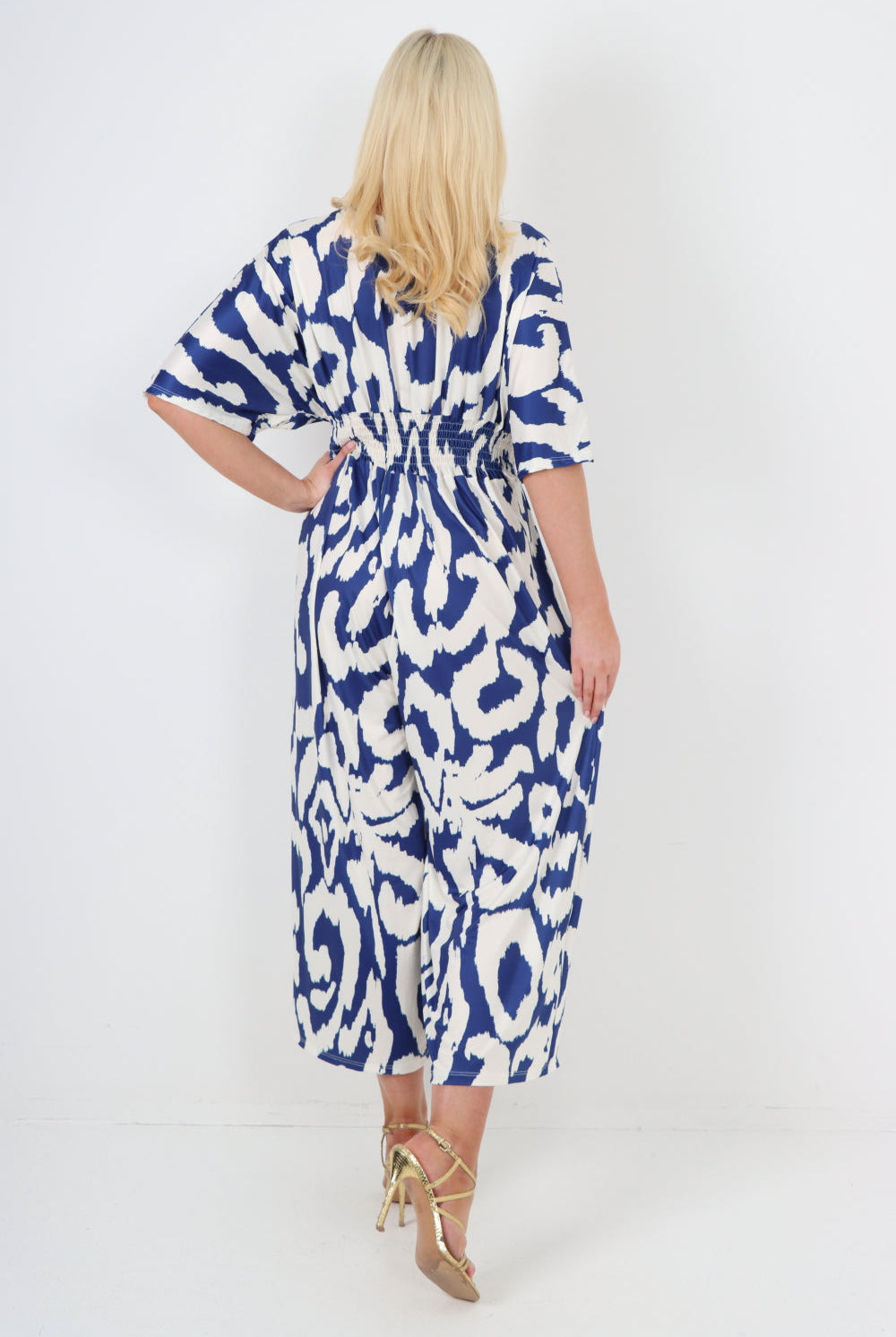 italian shirred elasticated waist animal print short sleeve jumpsuit Jumpsuits & Rompers WearAll