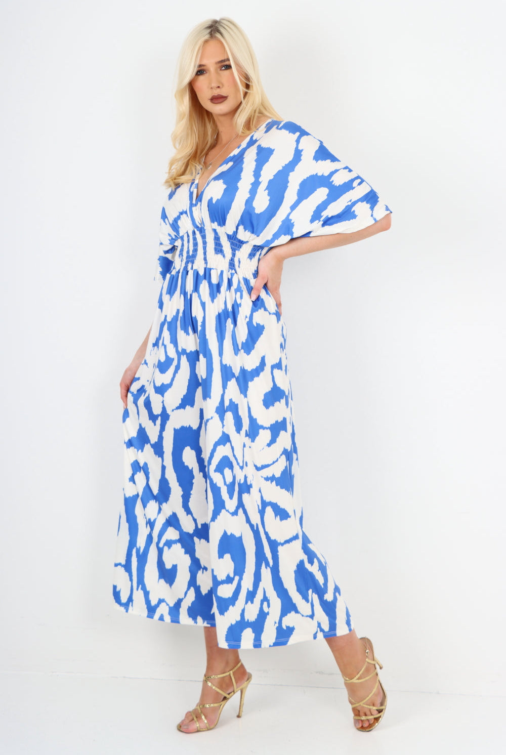 italian shirred elasticated waist animal print short sleeve jumpsuit Jumpsuits & Rompers WearAll