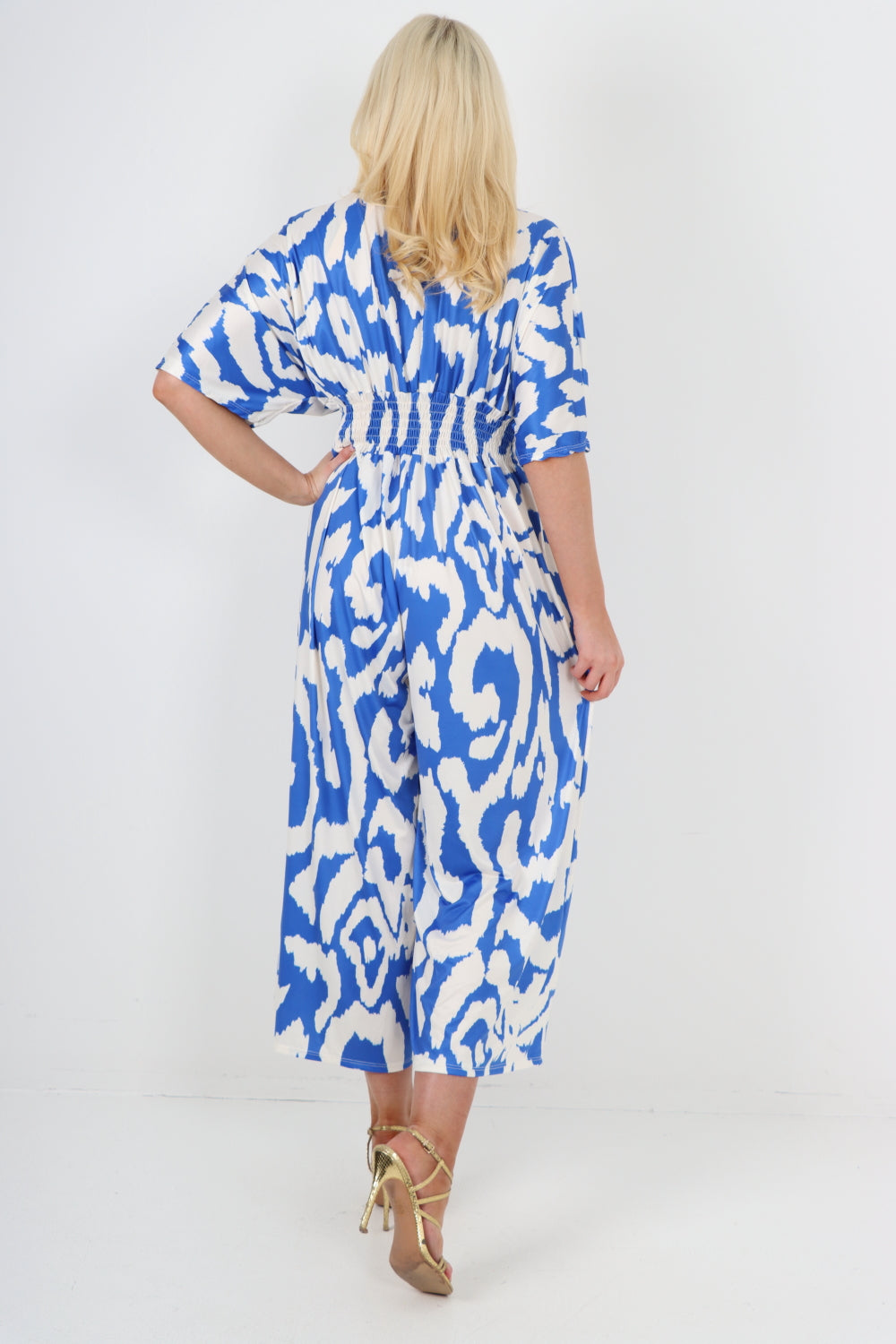 italian shirred elasticated waist animal print short sleeve jumpsuit Jumpsuits & Rompers WearAll