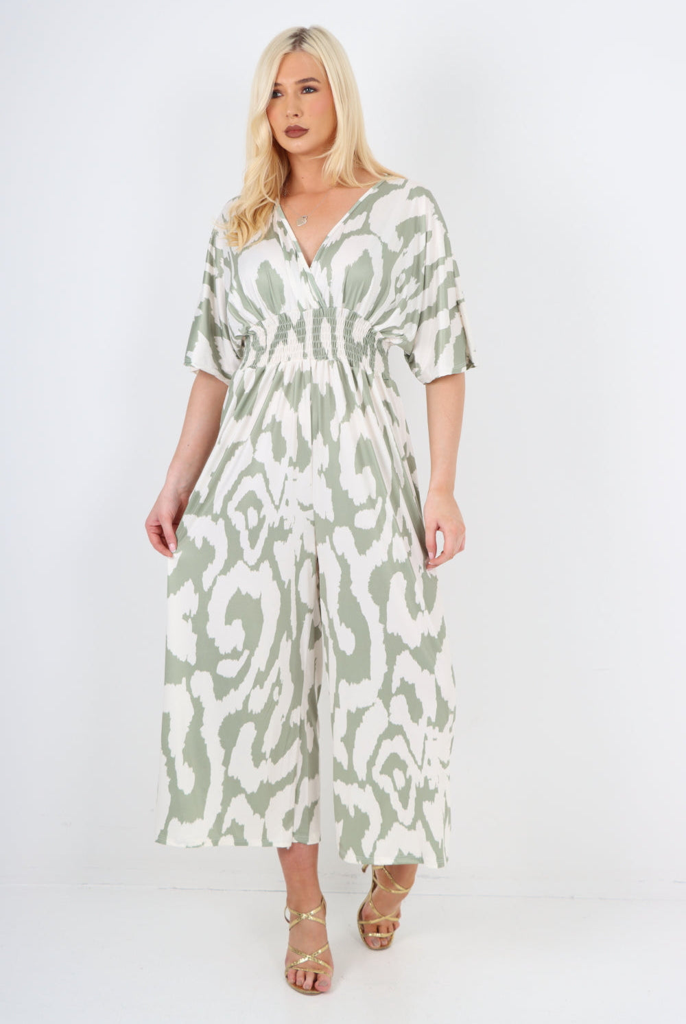 italian shirred elasticated waist animal print short sleeve jumpsuit Jumpsuits & Rompers WearAll