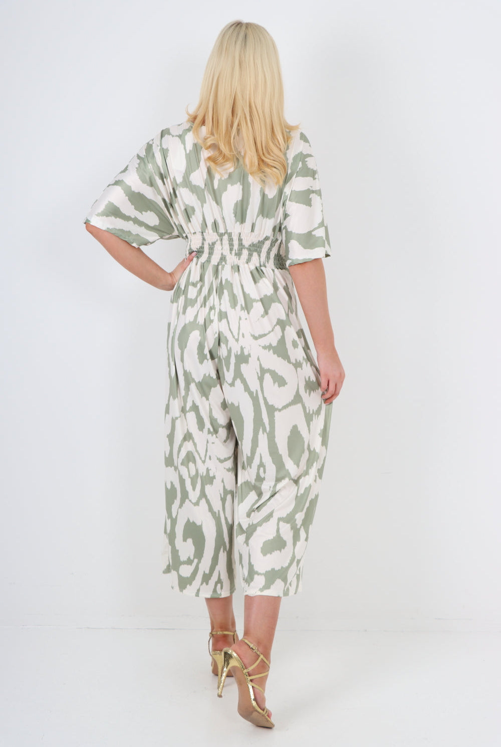 italian shirred elasticated waist animal print short sleeve jumpsuit Jumpsuits & Rompers WearAll