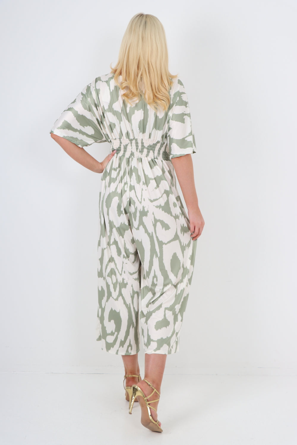italian shirred elasticated waist animal print short sleeve jumpsuit Jumpsuits & Rompers WearAll