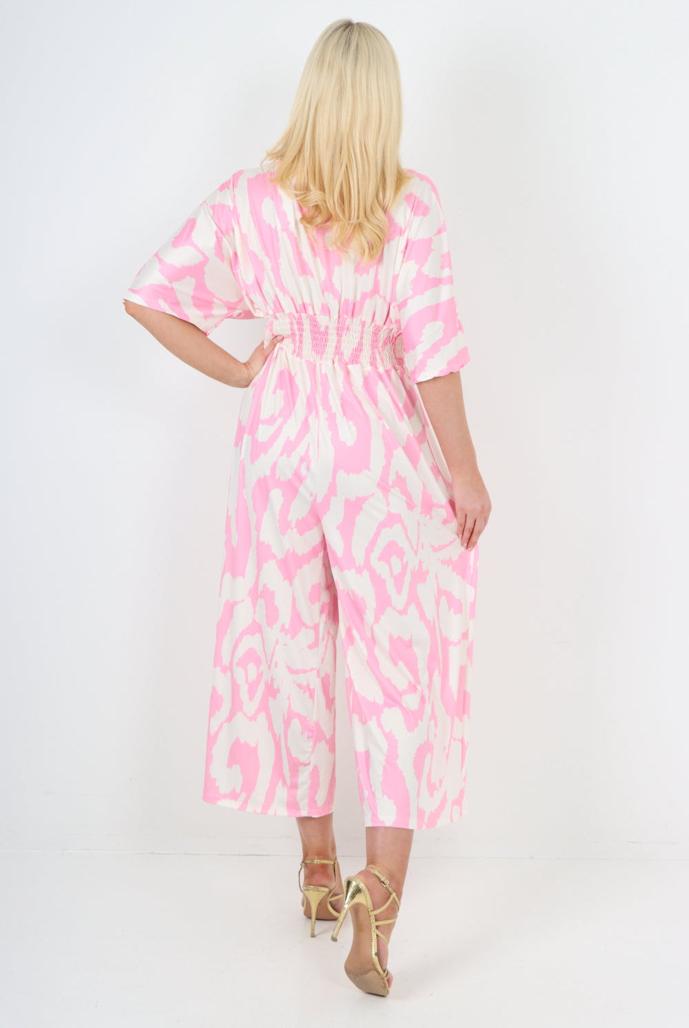 italian shirred elasticated waist animal print short sleeve jumpsuit Jumpsuits & Rompers WearAll