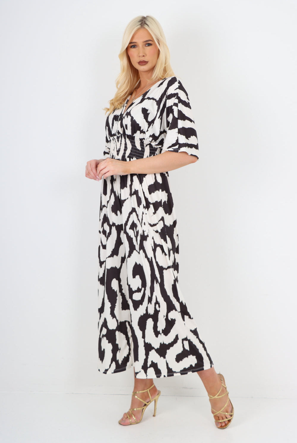 italian shirred elasticated waist animal print short sleeve jumpsuit Jumpsuits & Rompers WearAll