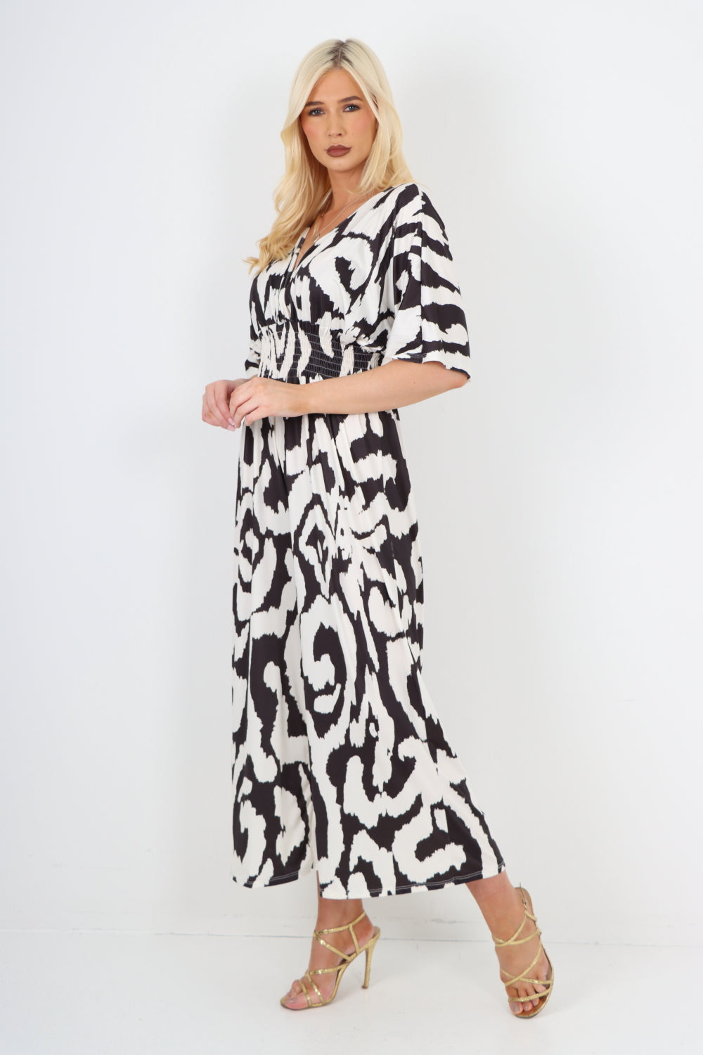 italian shirred elasticated waist animal print short sleeve jumpsuit Jumpsuits & Rompers WearAll
