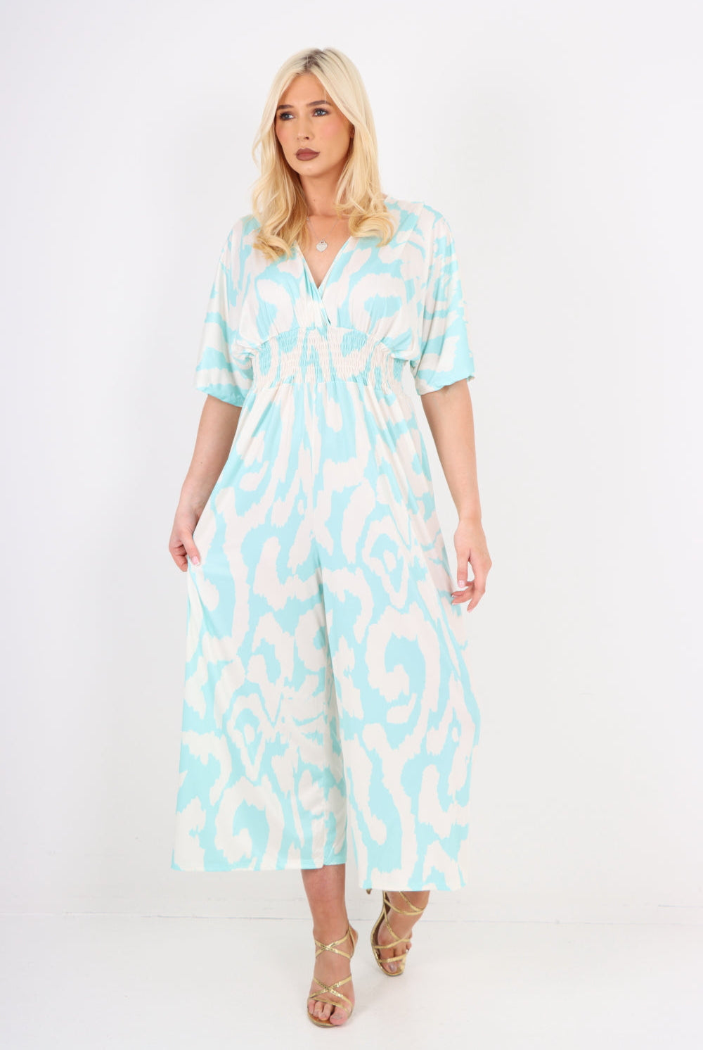 italian shirred elasticated waist animal print short sleeve jumpsuit Jumpsuits & Rompers WearAll