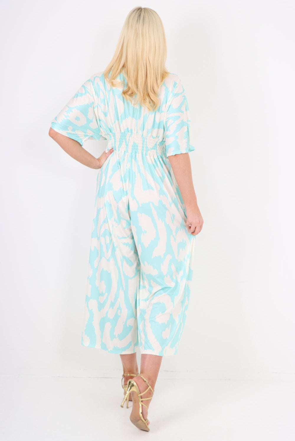 italian shirred elasticated waist animal print short sleeve jumpsuit Jumpsuits & Rompers WearAll