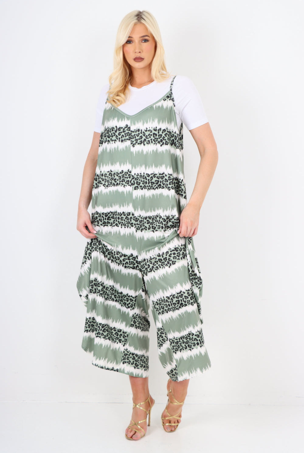 italian animal print deep v neck jumpsuit Jumpsuits & Rompers WearAll