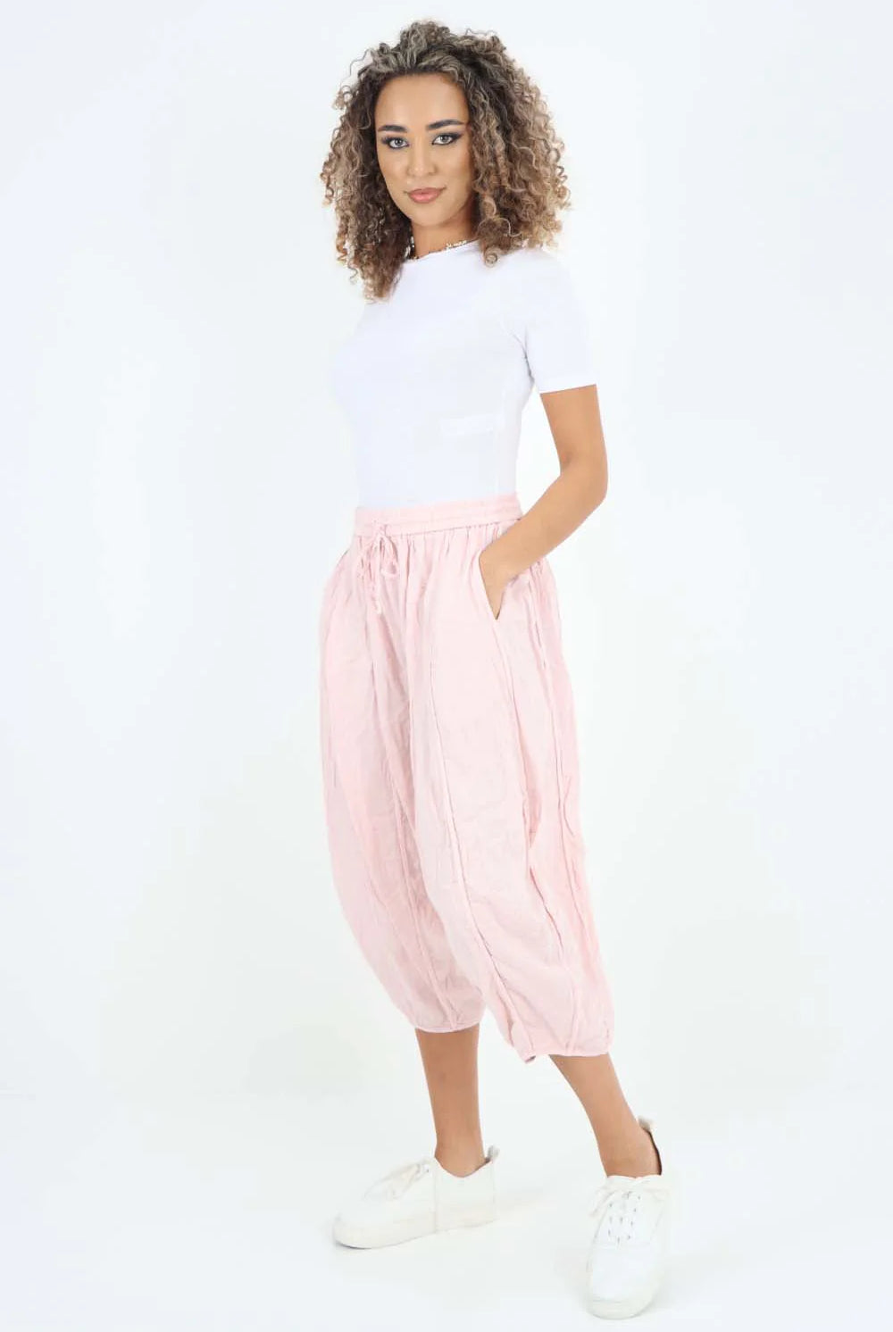 Italian Panelled 3/4 Length Linen Joggers Trouser WearAll