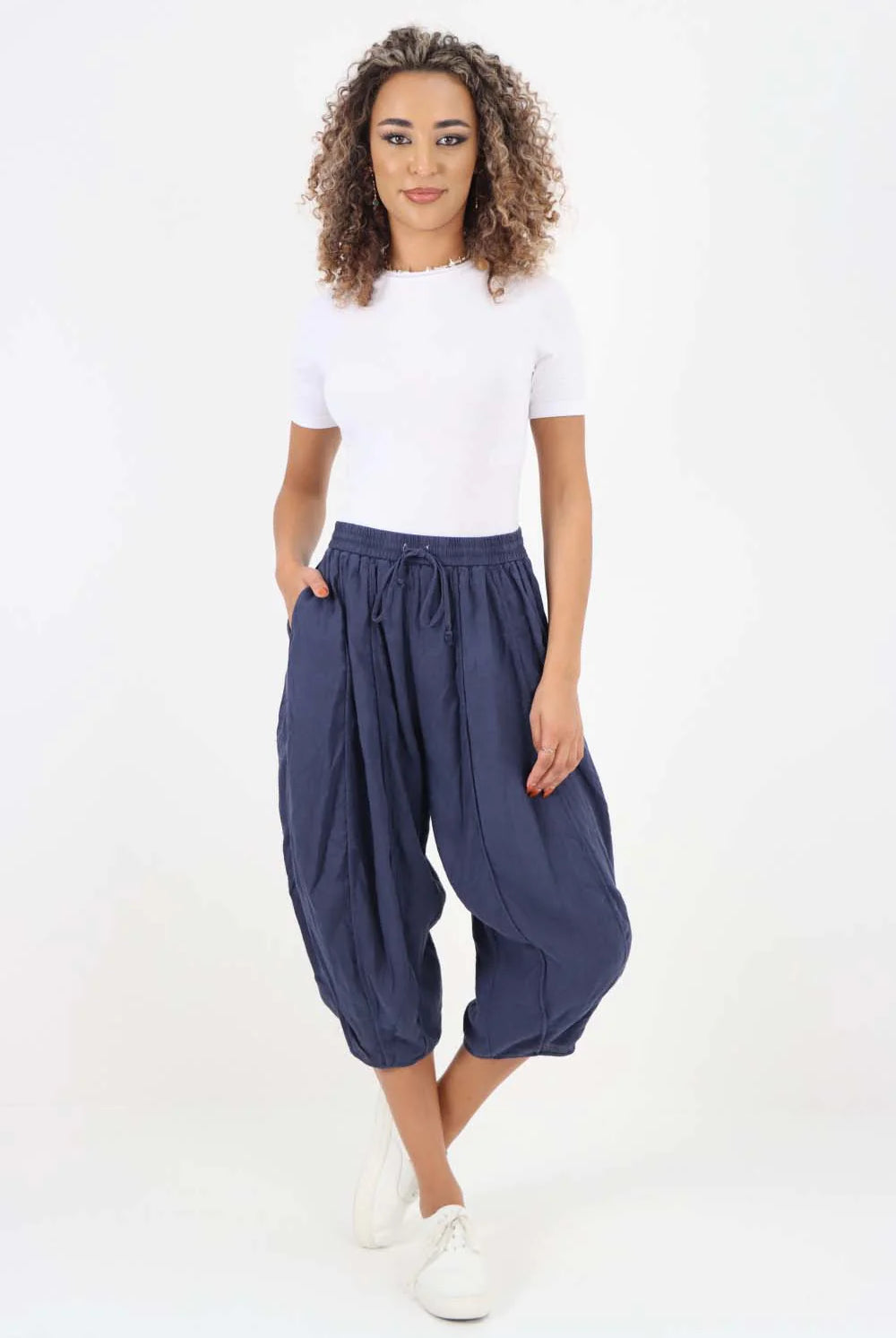 Italian Panelled 3/4 Length Linen Joggers Trouser WearAll D Denim 12