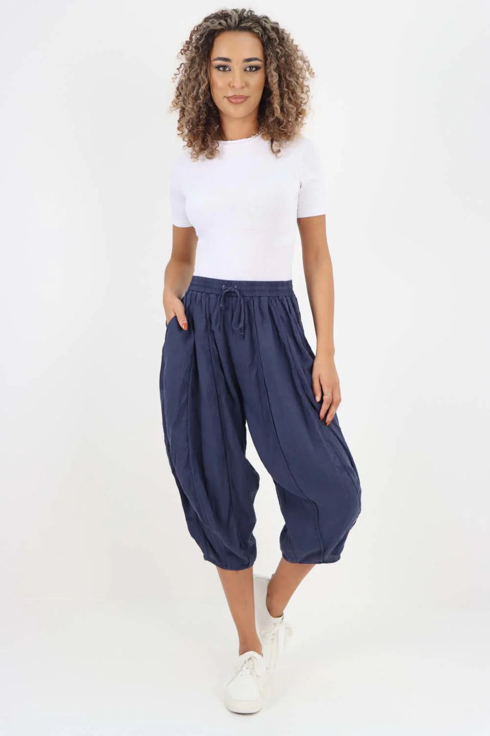 Italian Panelled 3/4 Length Linen Joggers Trouser WearAll