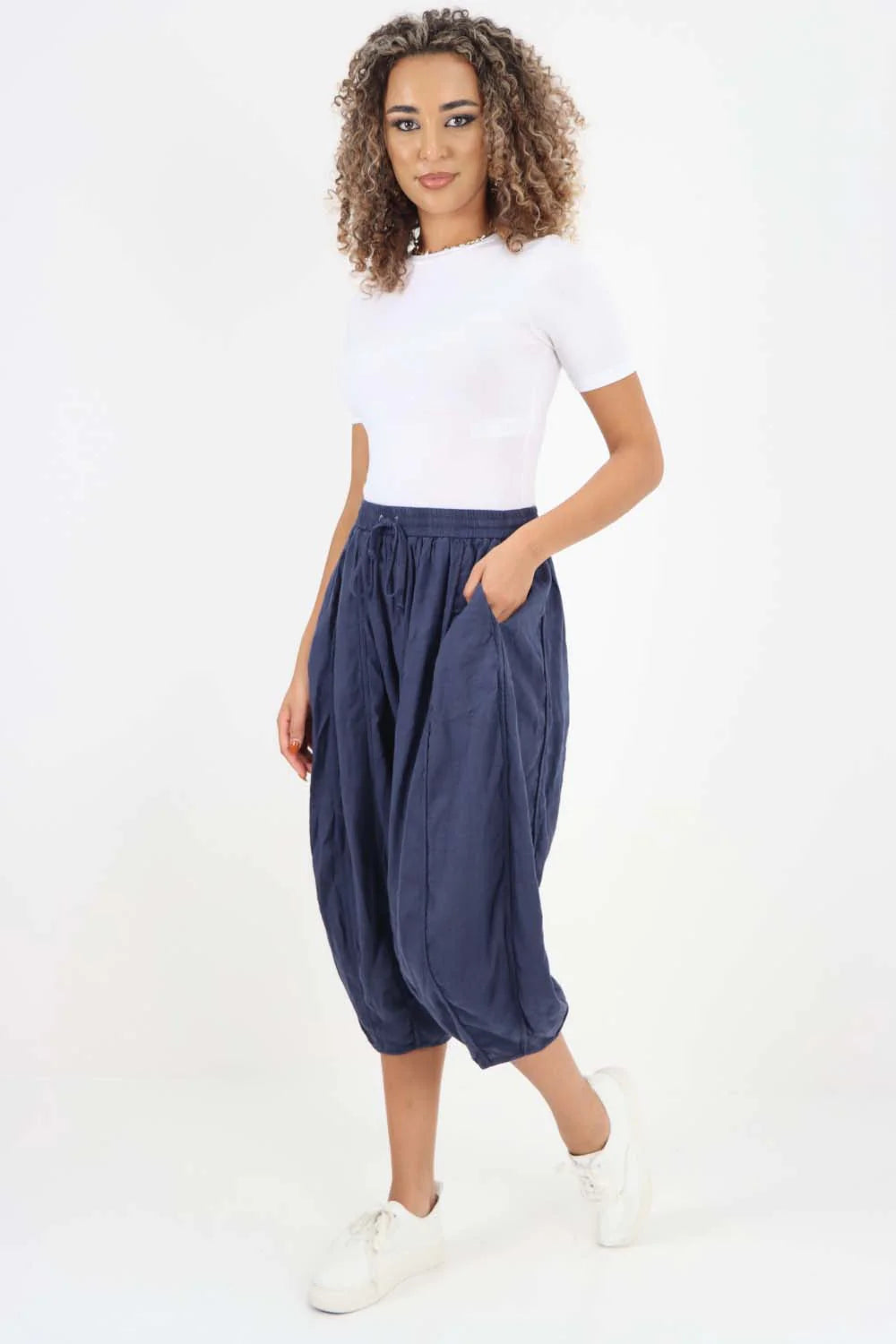 Italian Panelled 3/4 Length Linen Joggers Trouser WearAll